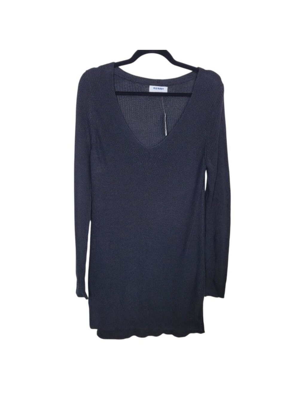 Old Navy Black V Neck Long Sweater Tunic Top Dark Academia Grunge Lite Lg NWT